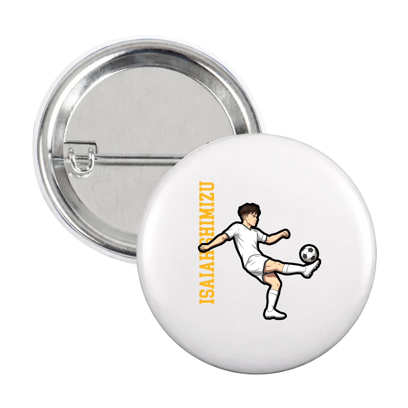 Game Day Button — Name Vertical in White
