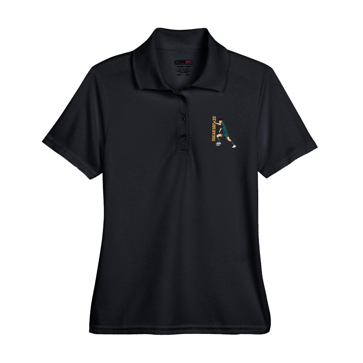 Womens Performance Polo — Name Vertical in Black