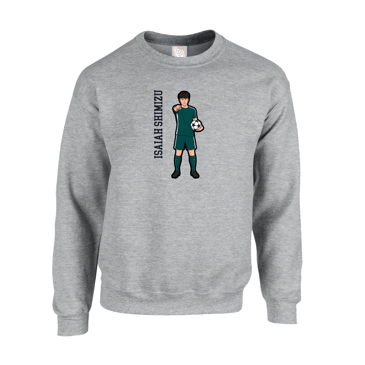 Fleece Crew — Name Vertical in Grey