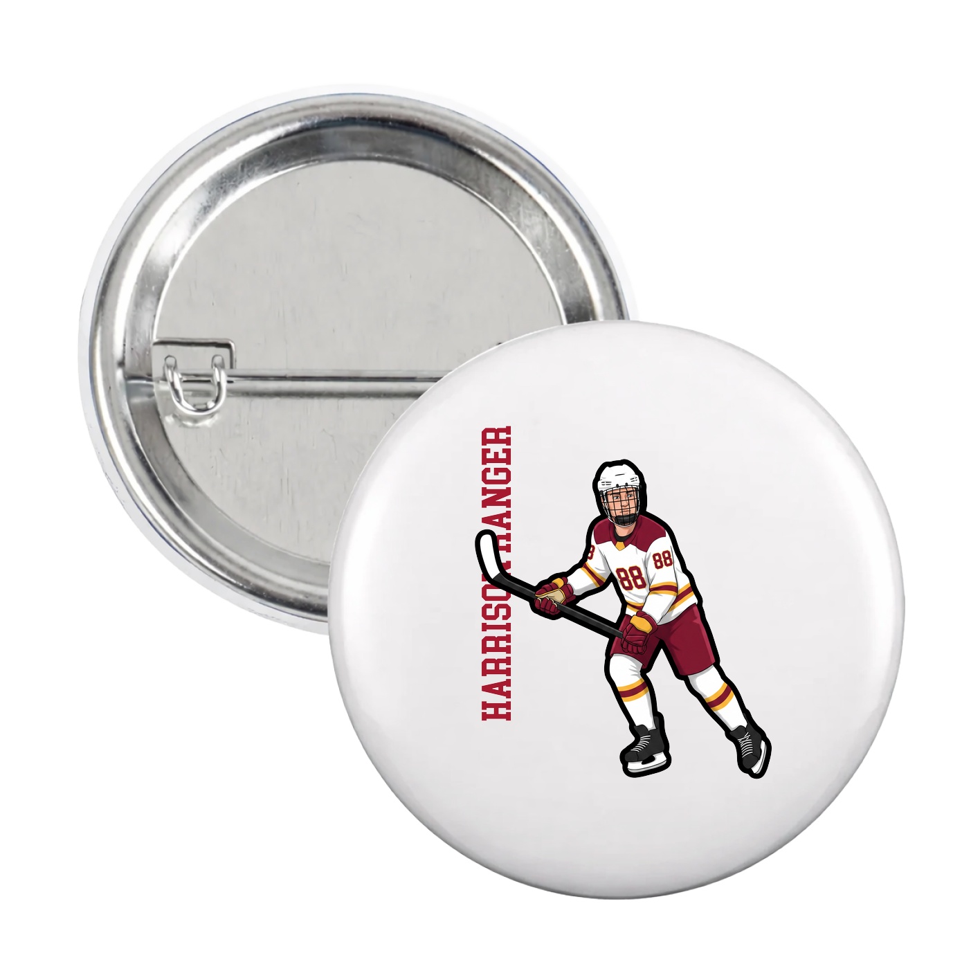 Game Day Button — Name Vertical in White
