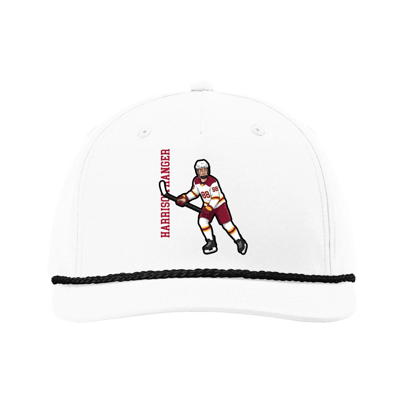 Five-Panel Classic Rope Cap — Name Vertical in White