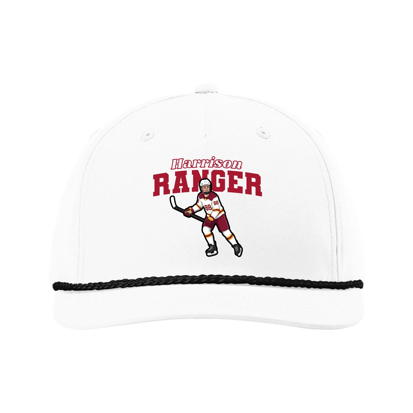 Five-Panel Classic Rope Cap — Name Arch in White
