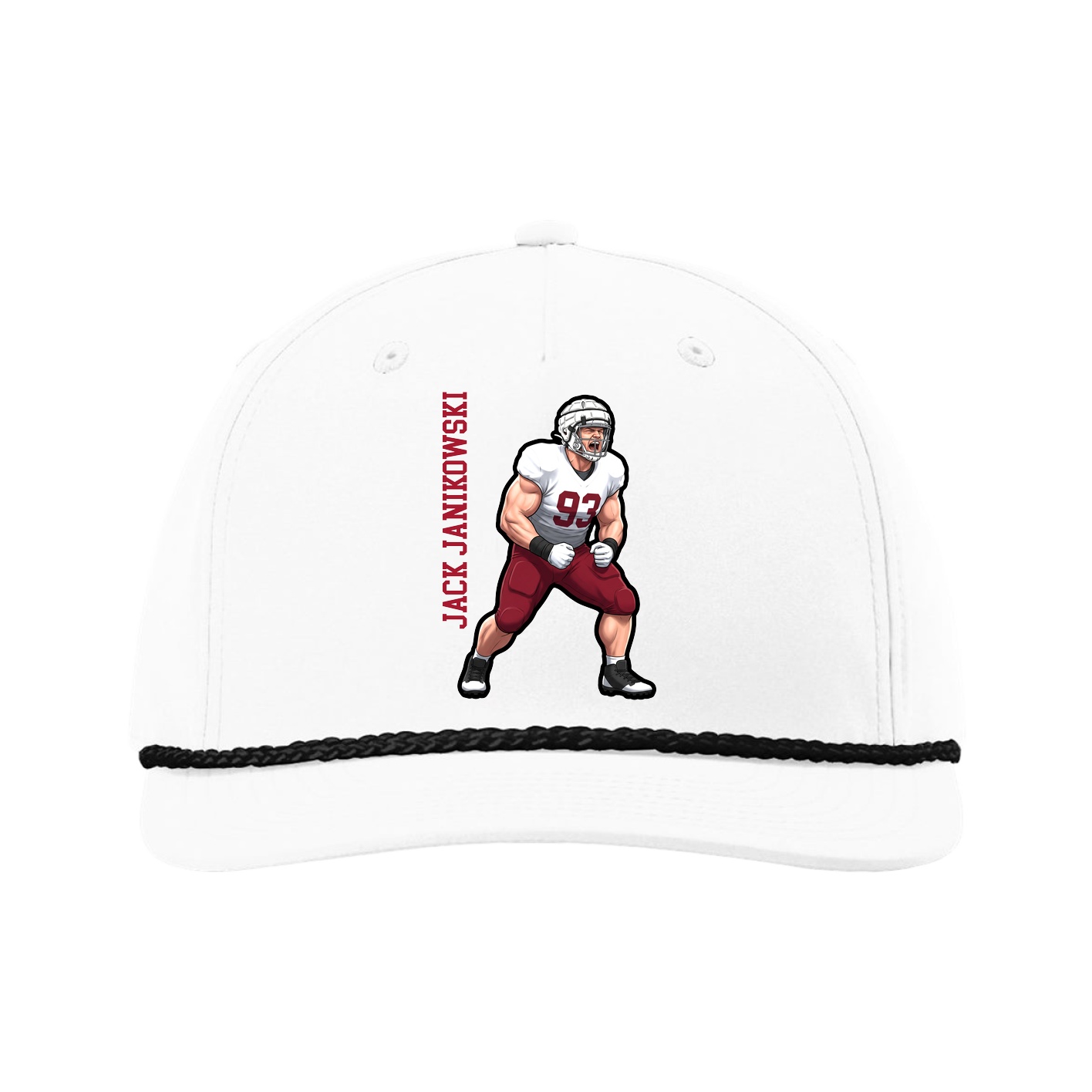 Five-Panel Classic Rope Cap — Name Vertical in White