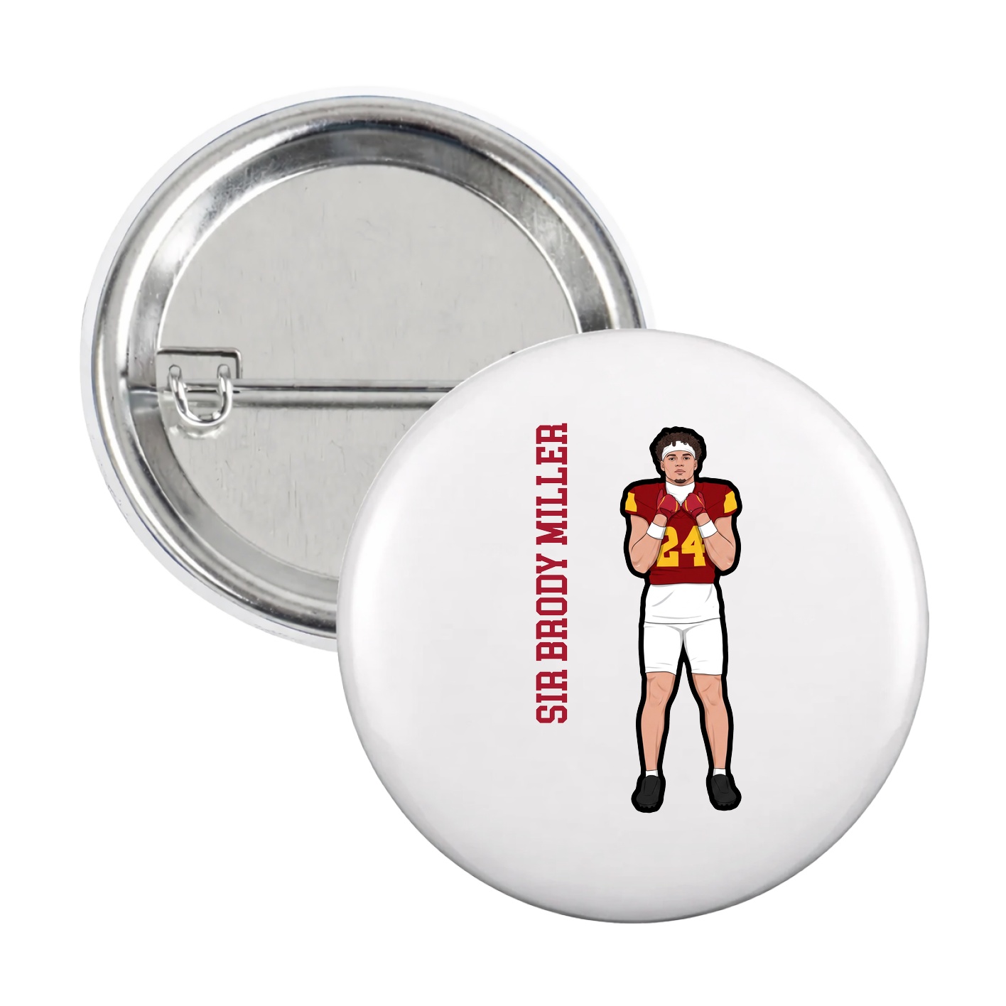 Game Day Button — Name Vertical in White