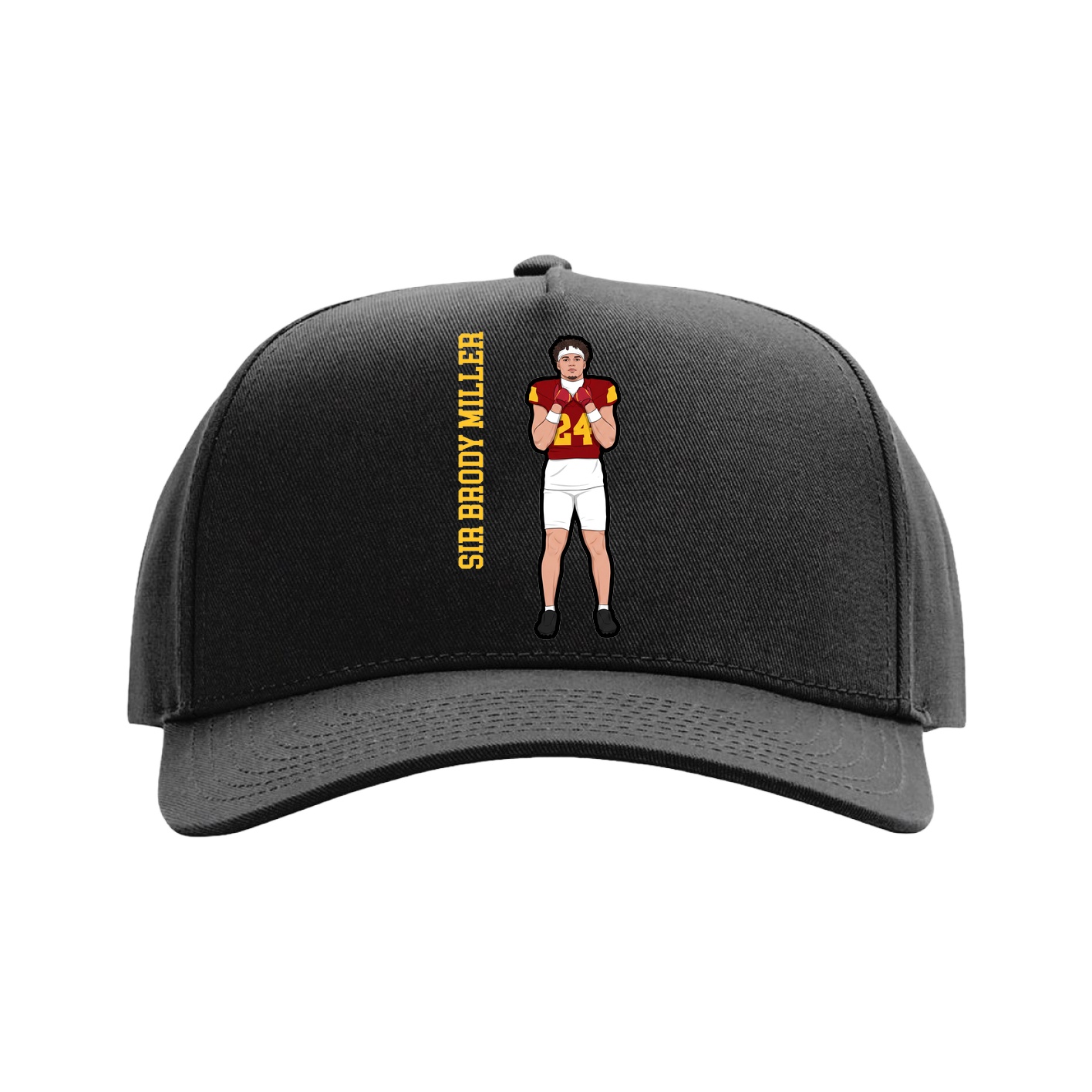 Full Fabric Five-Panel Champ Cap — Name Vertical in Black