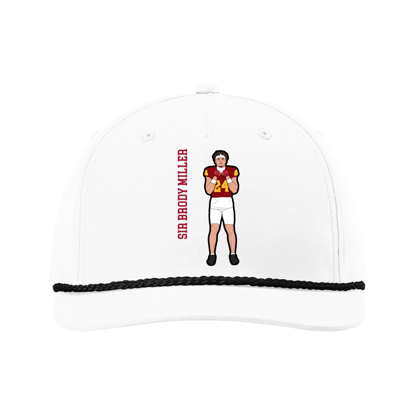 Five-Panel Classic Rope Cap — Name Vertical in White
