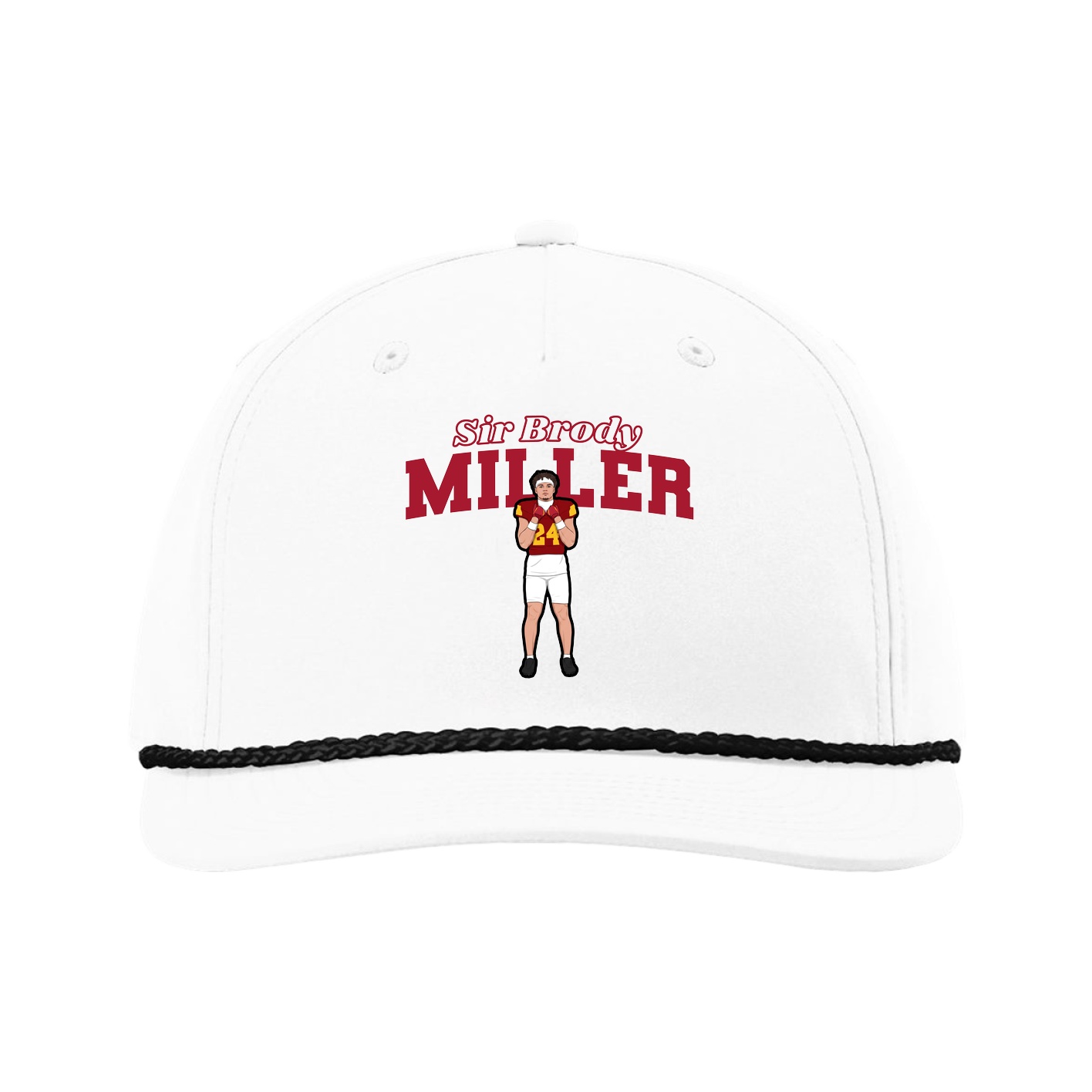 Five-Panel Classic Rope Cap — Name Arch in White