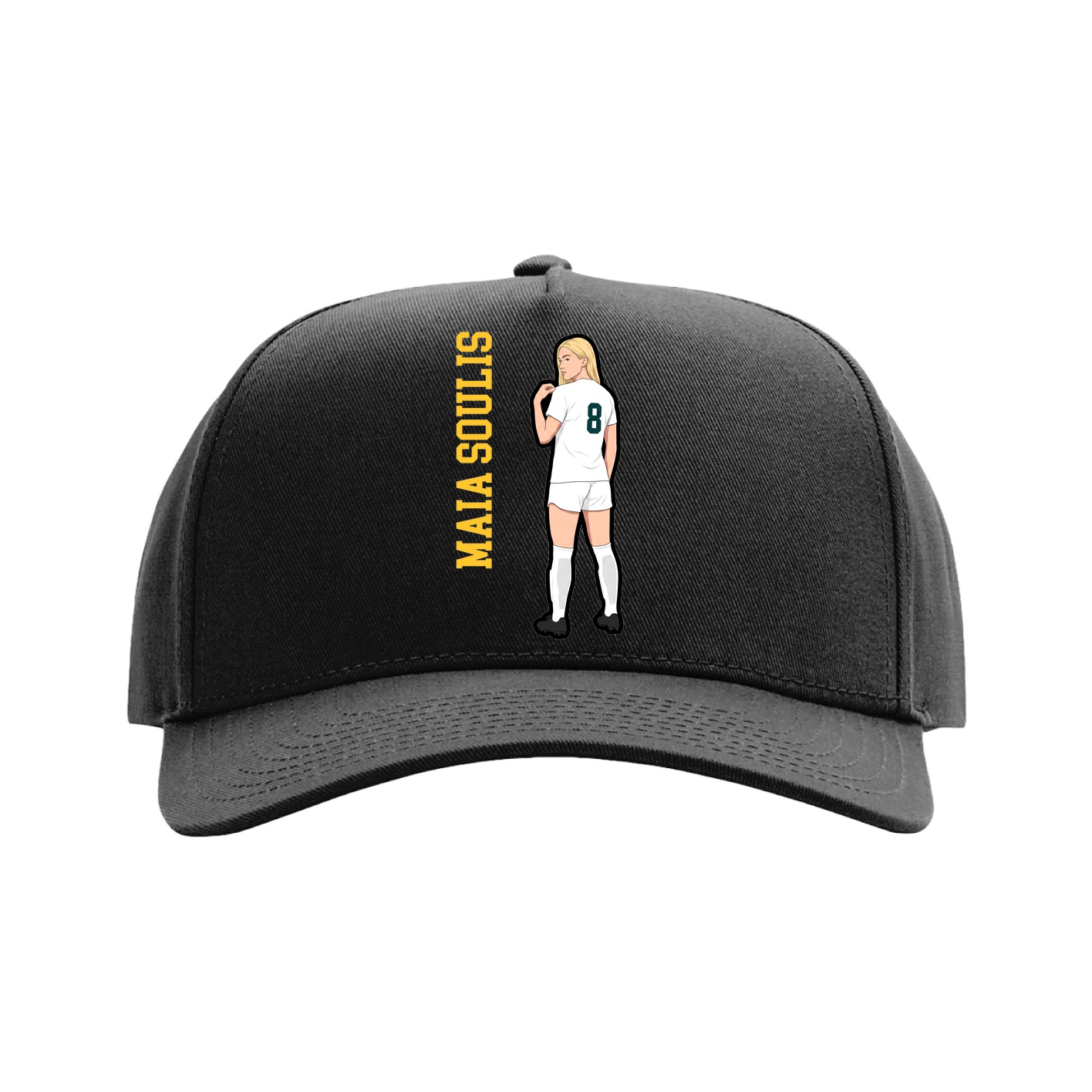 Full Fabric Five-Panel Champ Cap — Name Vertical in Black