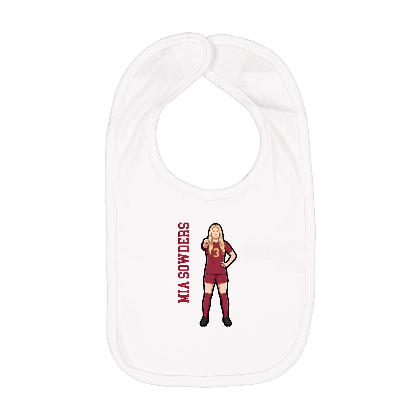 Infant Bib — Name Vertical in White