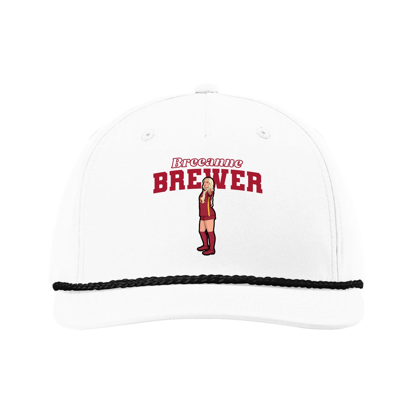 Five-Panel Classic Rope Cap — Name Arch in White