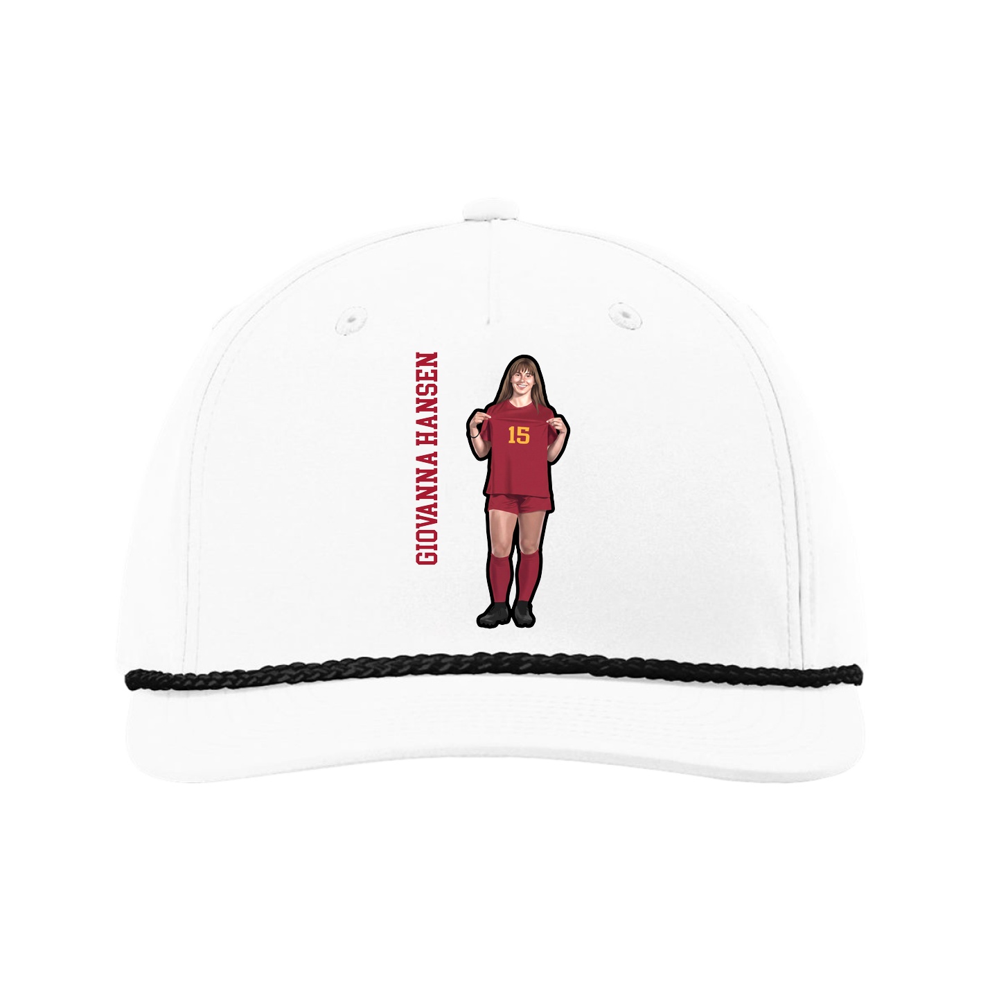 Five-Panel Classic Rope Cap — Name Vertical in White