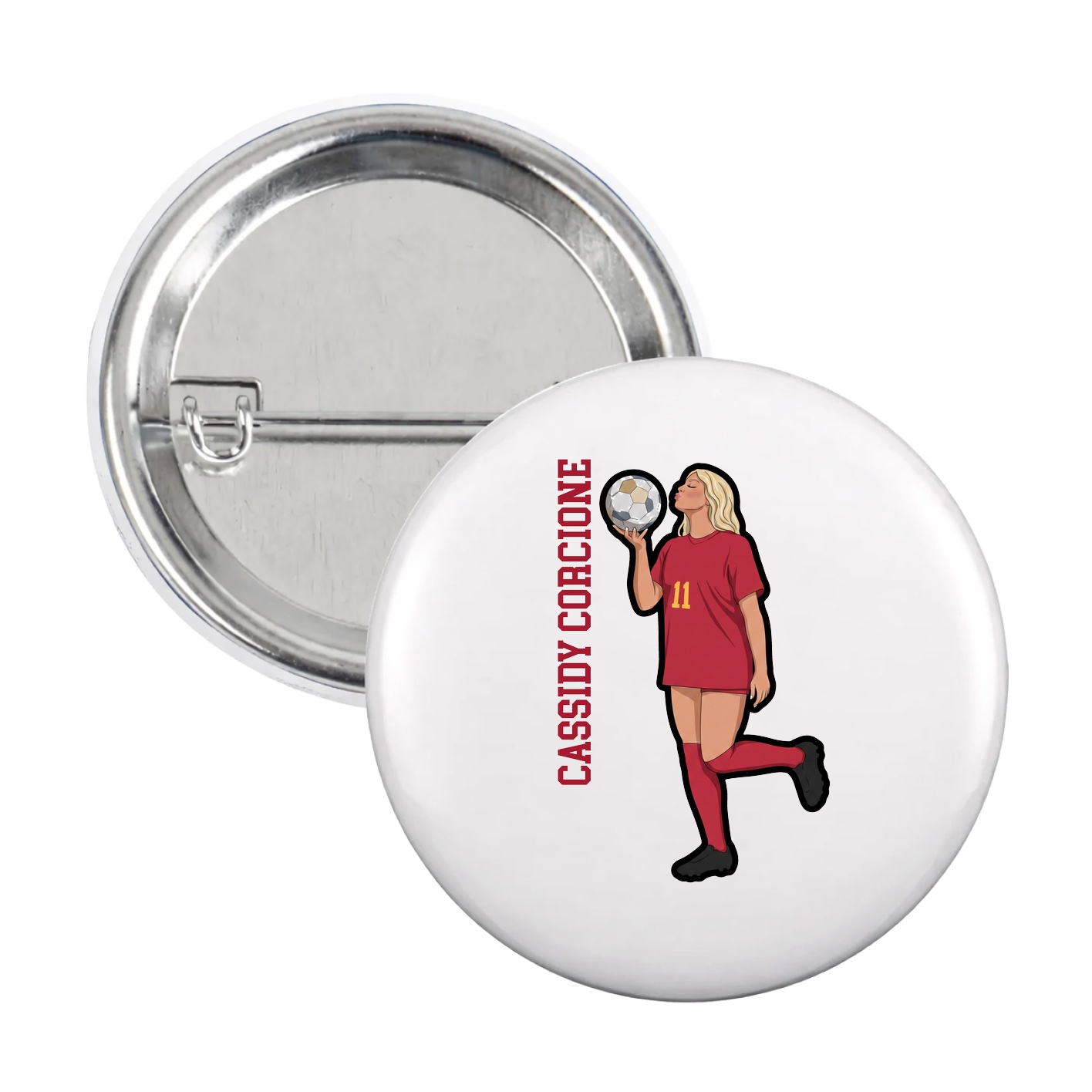 Game Day Button — Name Vertical in White