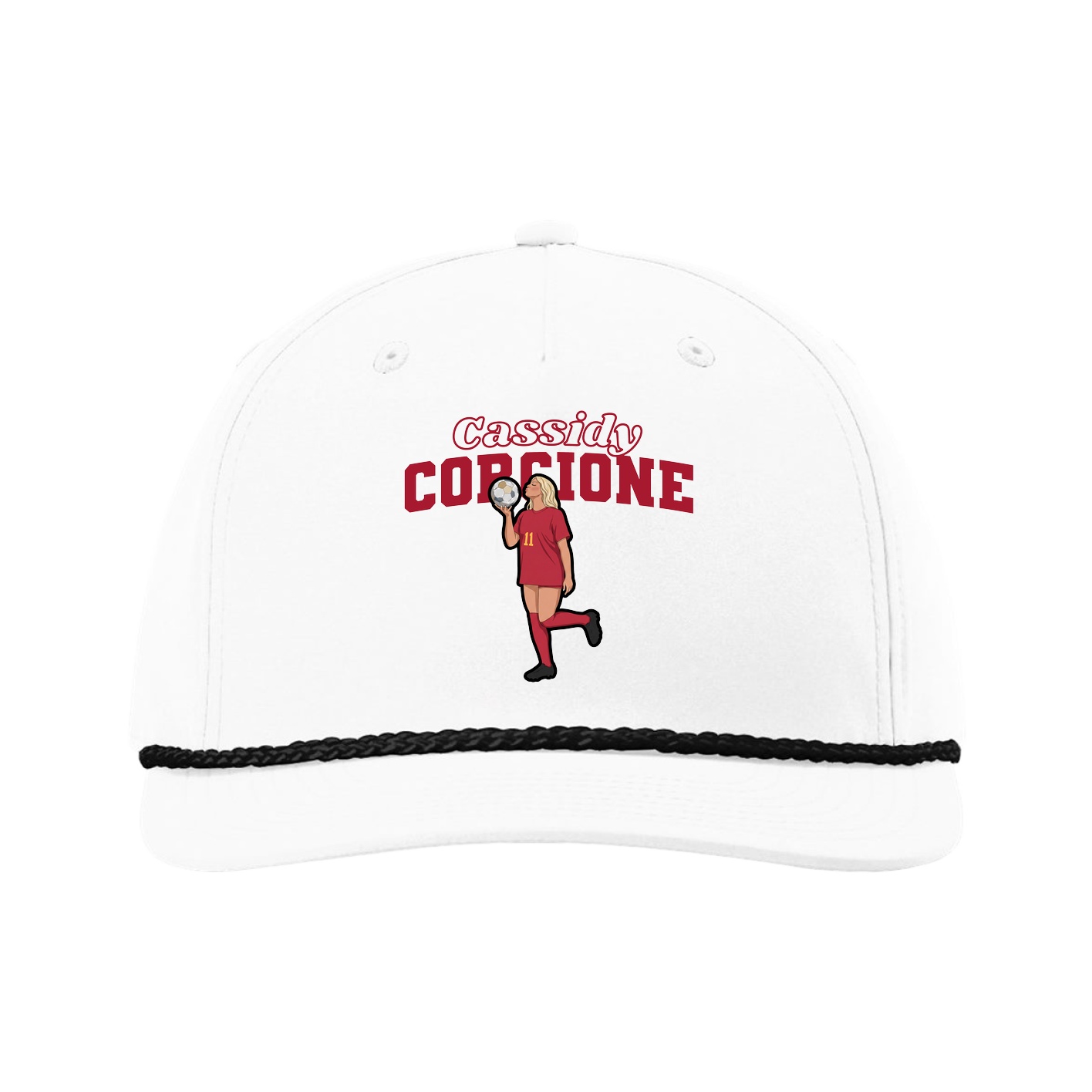 Five-Panel Classic Rope Cap — Name Arch in White