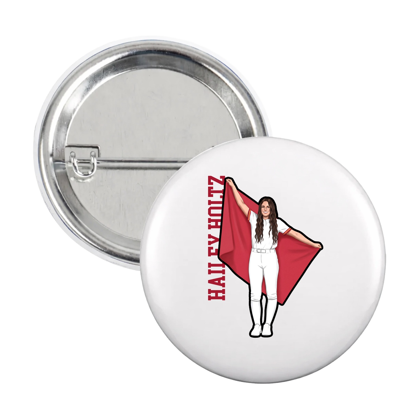 Game Day Button — Name Vertical in White
