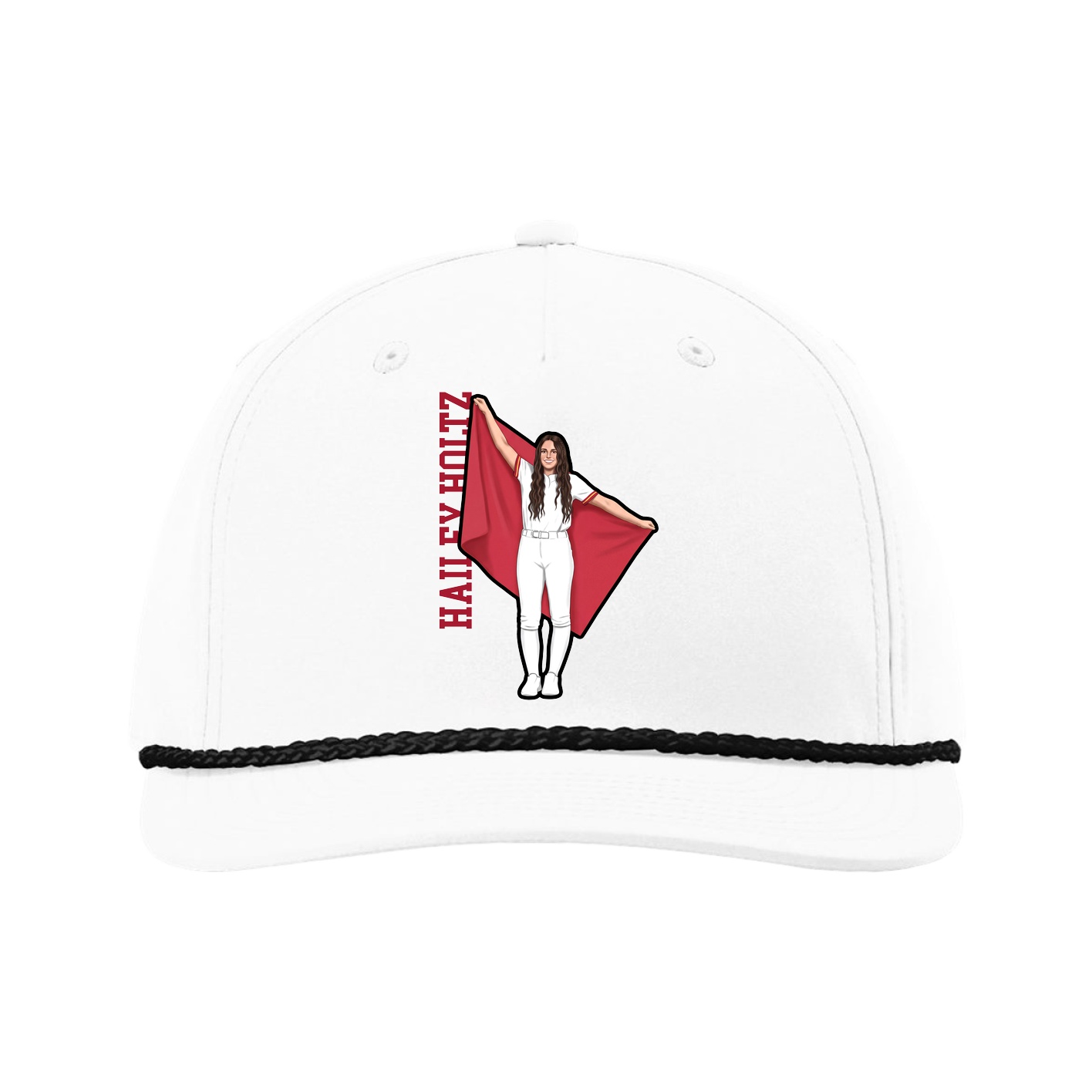 Five-Panel Classic Rope Cap — Name Vertical in White