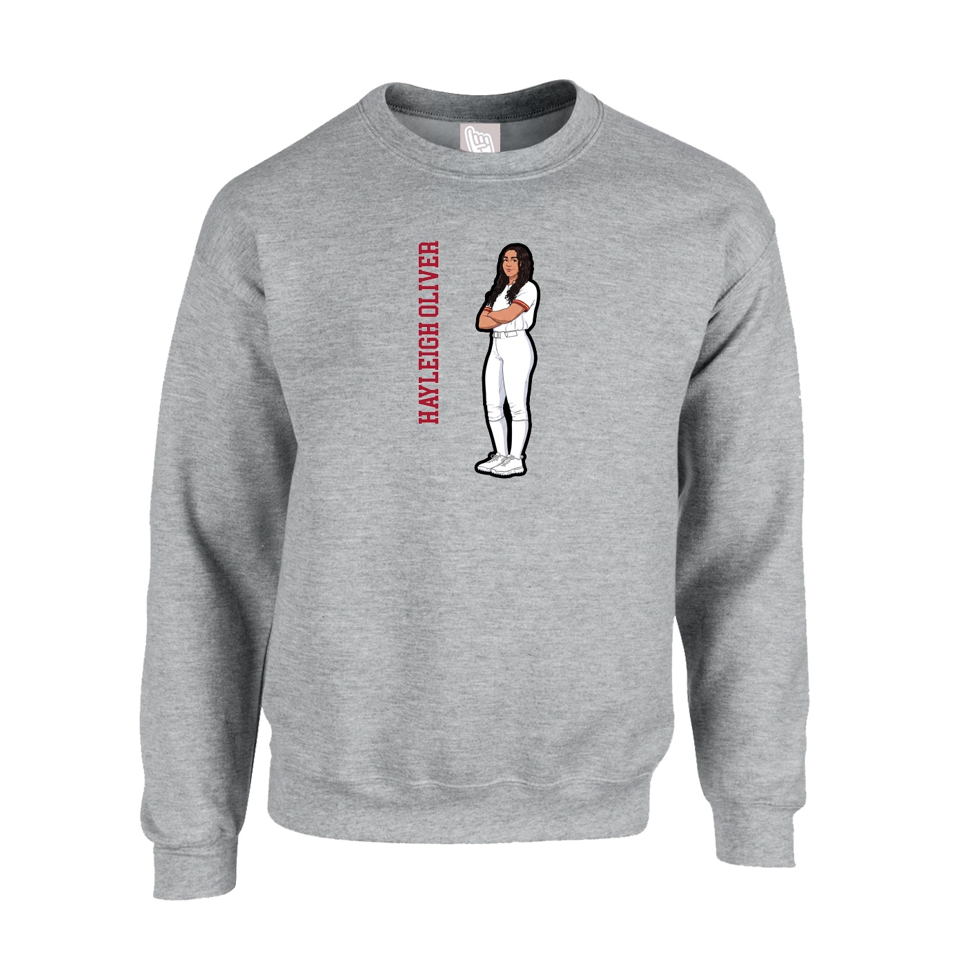 Fleece Crew — Name Vertical in Grey