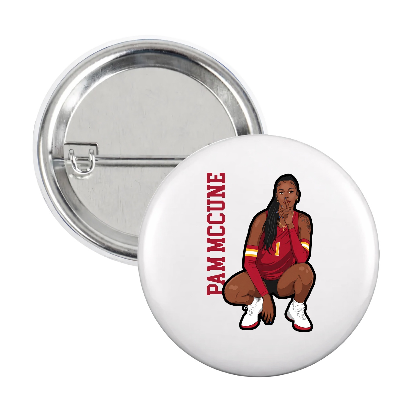 Game Day Button — Name Vertical in White