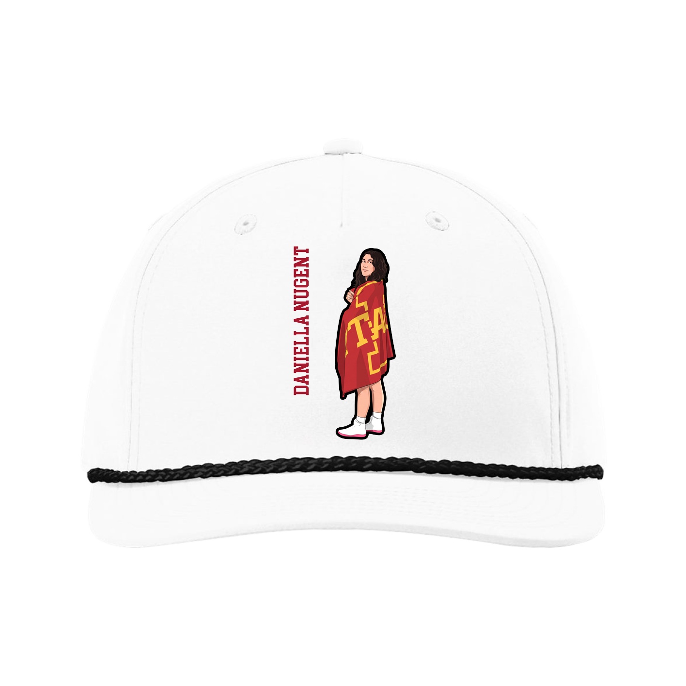 Five-Panel Classic Rope Cap — Name Vertical in White