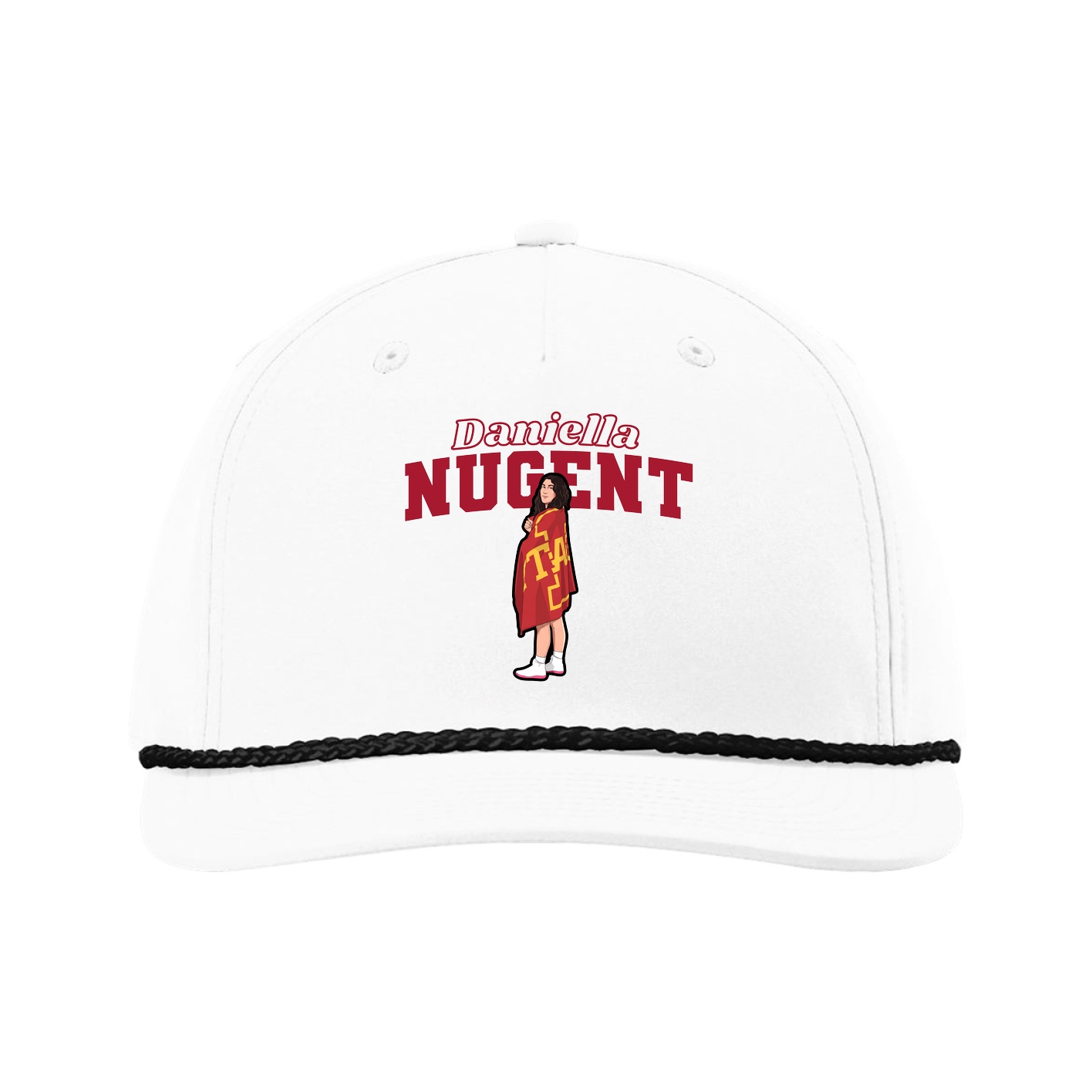Five-Panel Classic Rope Cap — Name Arch in White