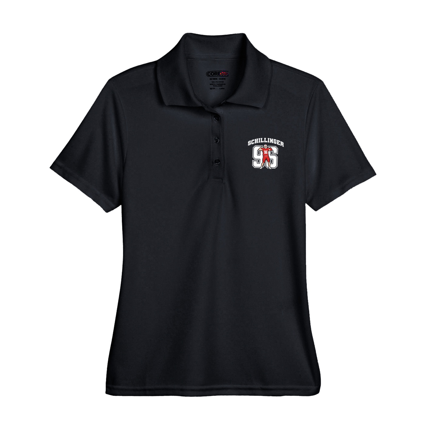 Womens Performance Polo — Number in Black