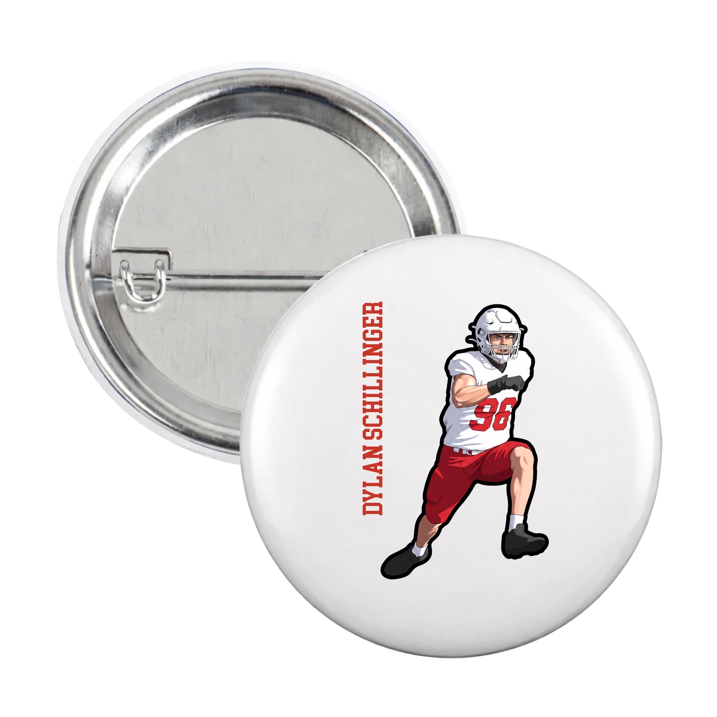 Game Day Button — Name Vertical in White