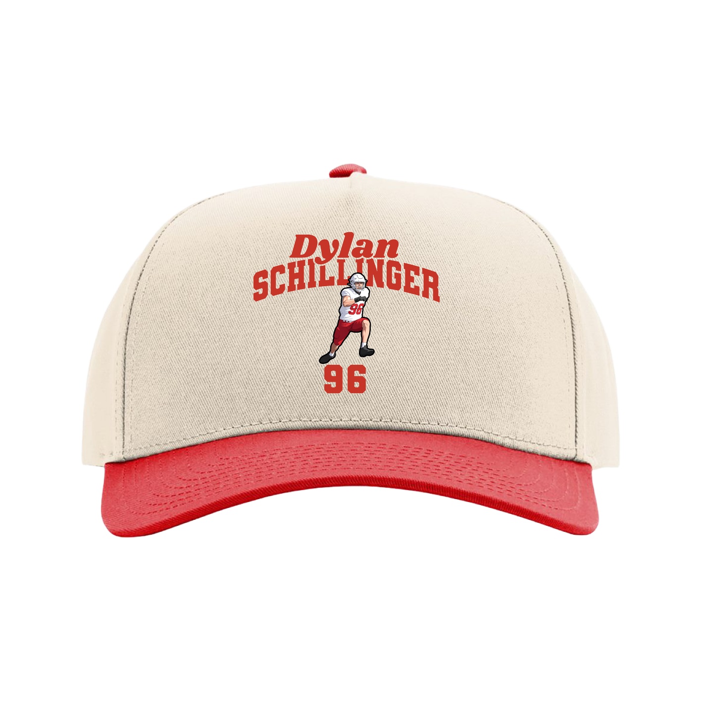 Full Fabric Five-Panel Champ Cap — Signature Arch in Cream/Red