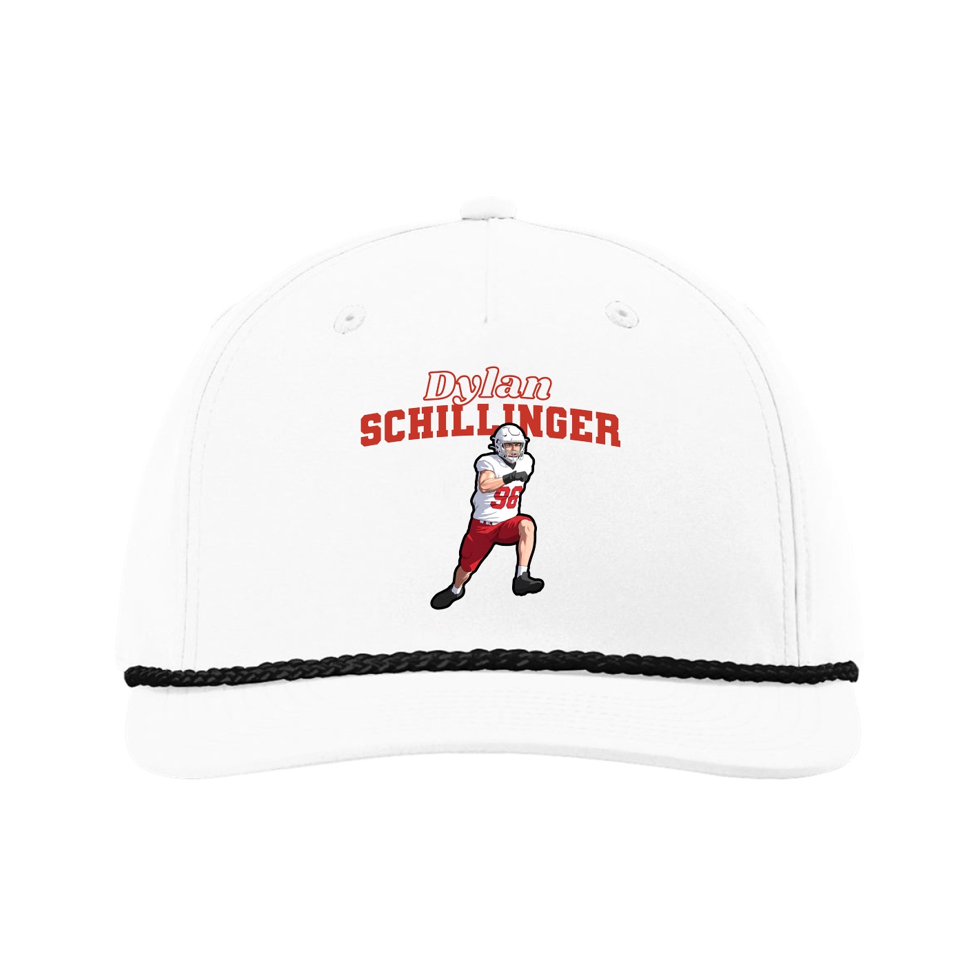 Five-Panel Classic Rope Cap — Name Arch in White