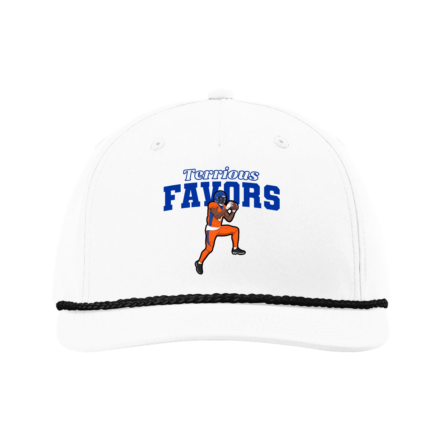 Five-Panel Classic Rope Cap — Name Arch in White