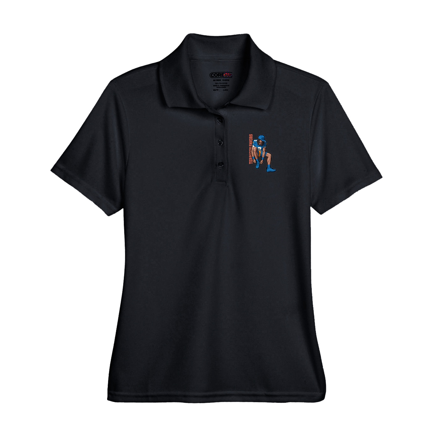 Performance Polo — Name Vertical in Black