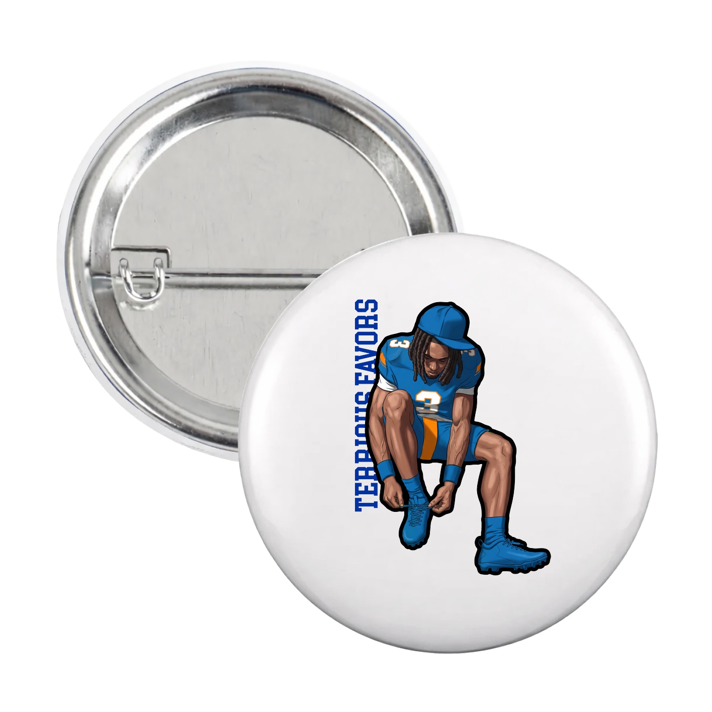 Game Day Button — Name Vertical in White