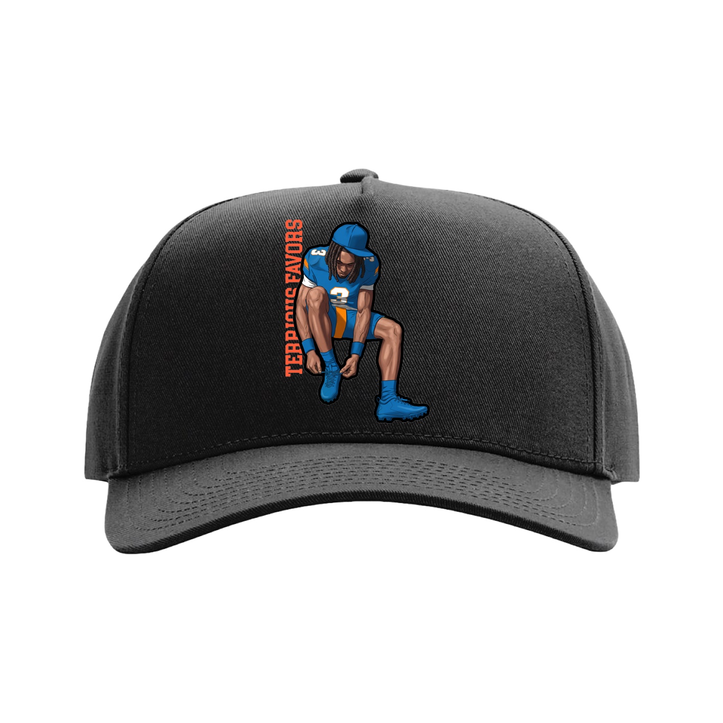 Full Fabric Five-Panel Champ Cap — Name Vertical in Black