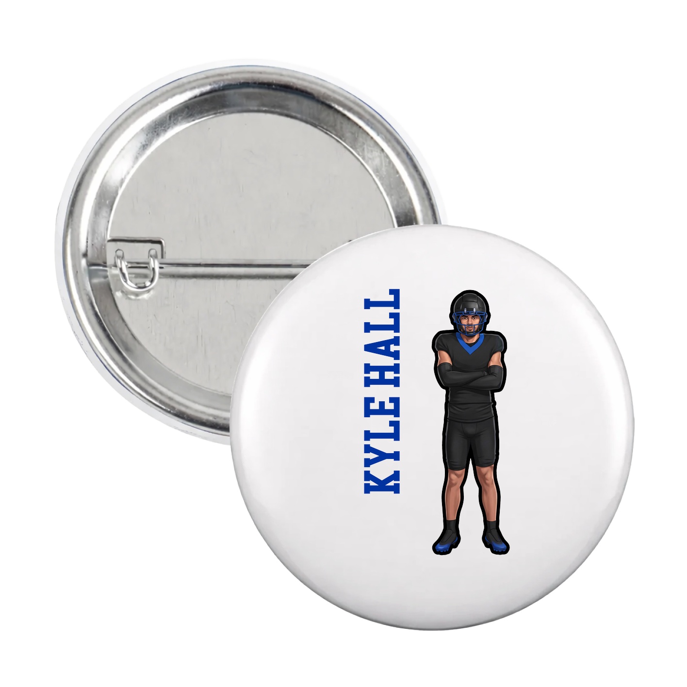 Game Day Button — Name Vertical in White