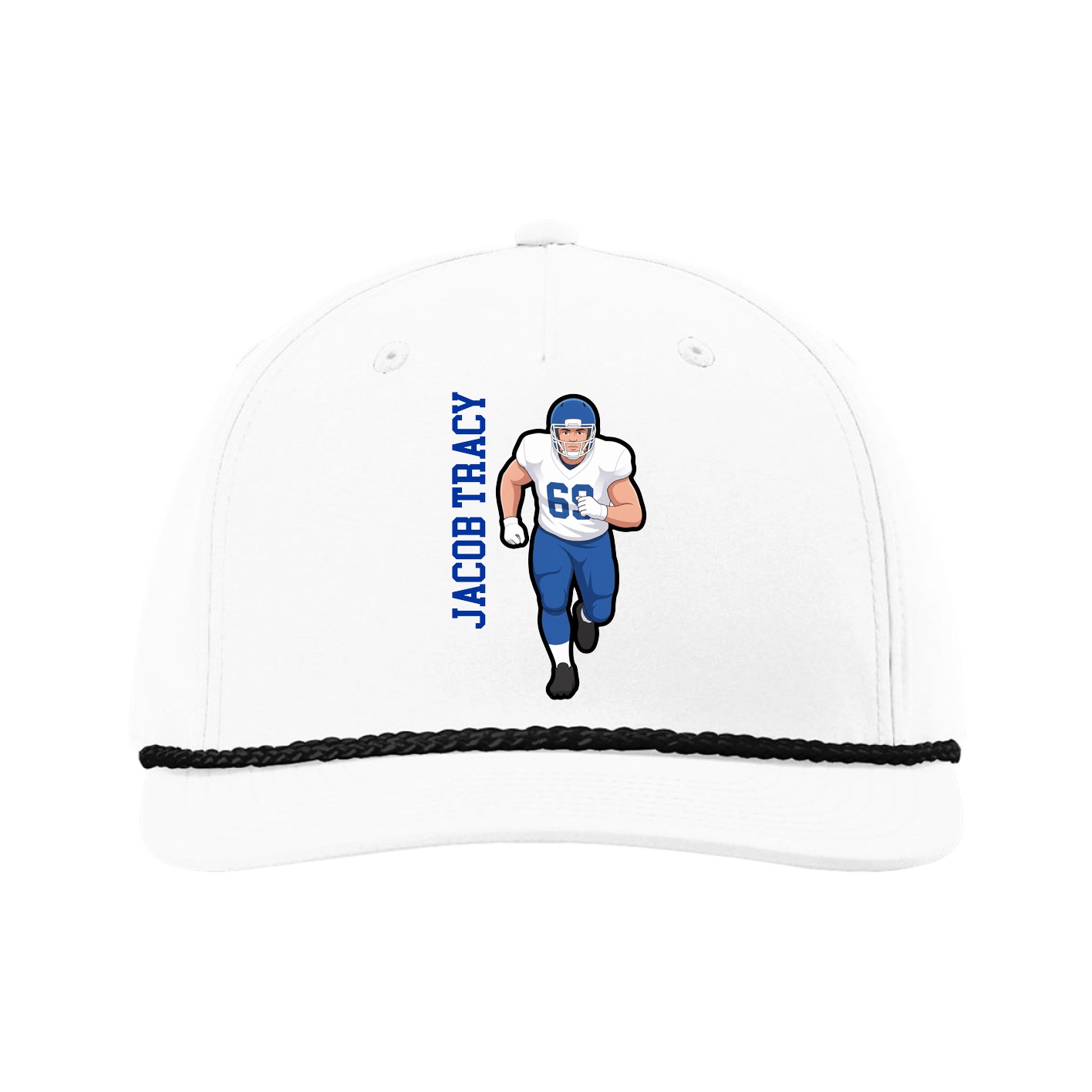 Five-Panel Classic Rope Cap — Name Vertical in White