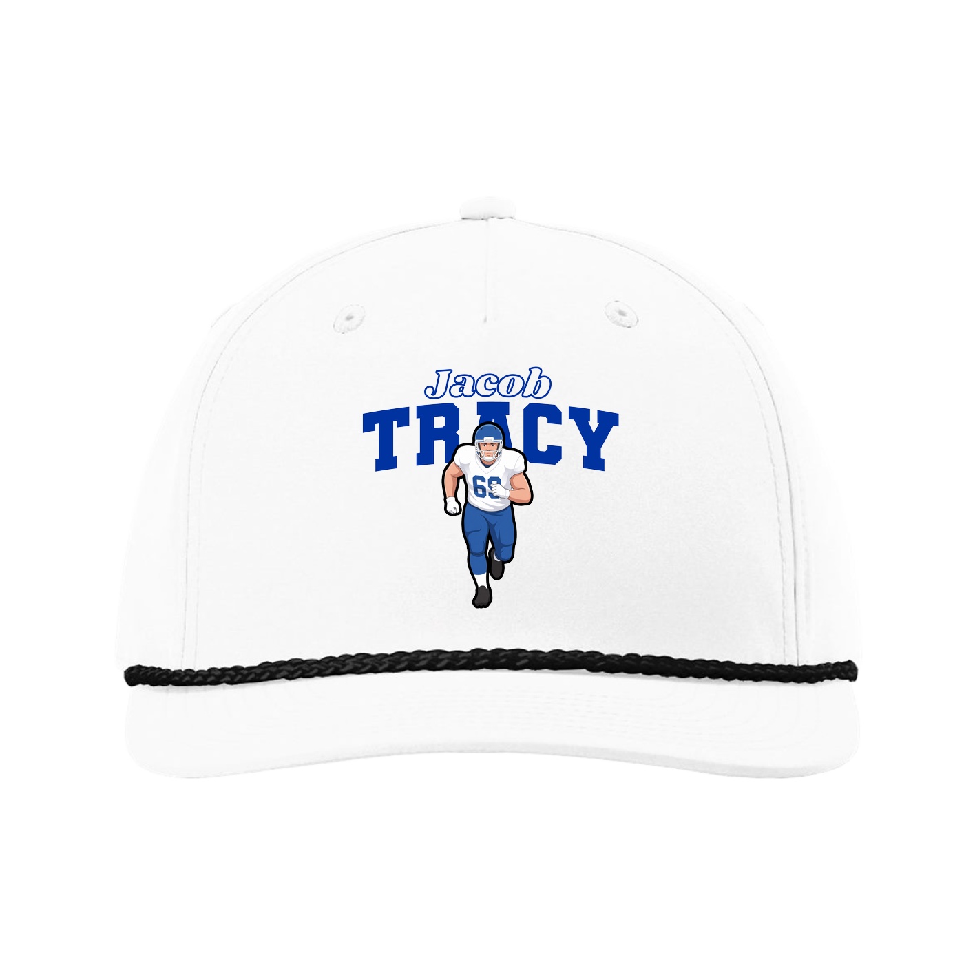 Five-Panel Classic Rope Cap — Name Arch in White