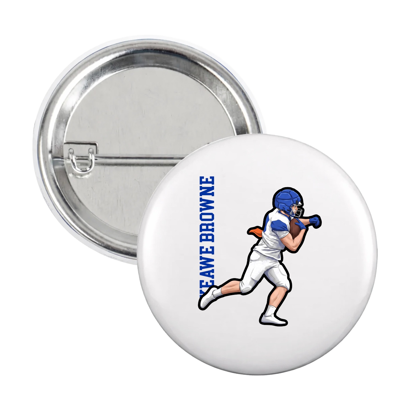 Game Day Button — Name Vertical in White
