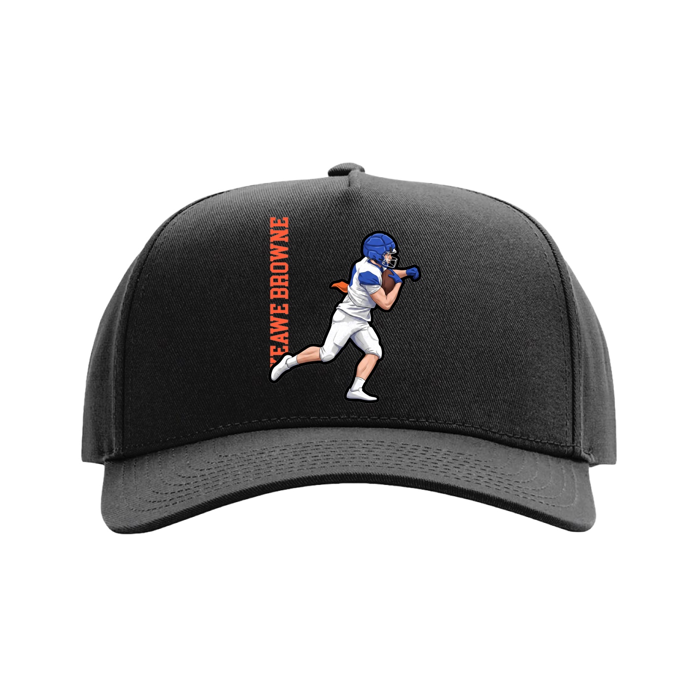 Full Fabric Five-Panel Champ Cap — Name Vertical in Black