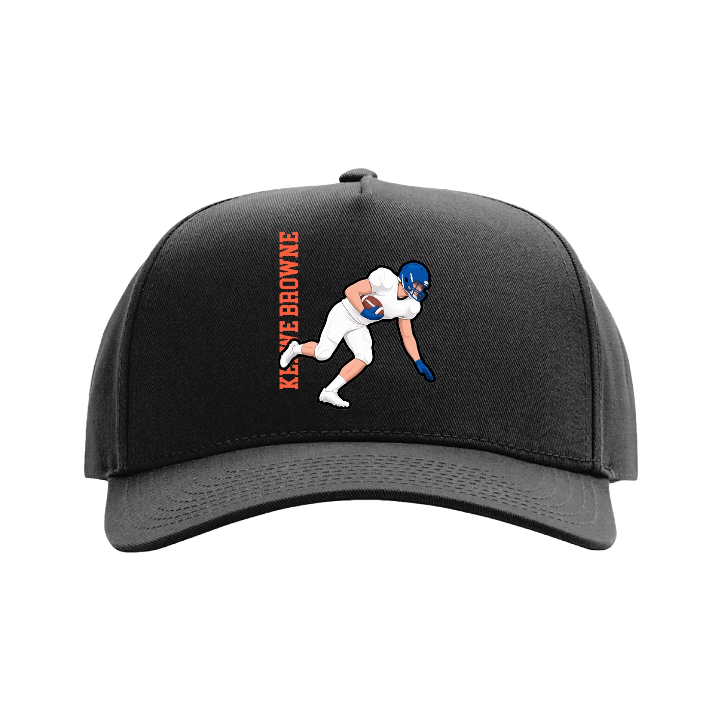 Full Fabric Five-Panel Champ Cap — Name Vertical in Black