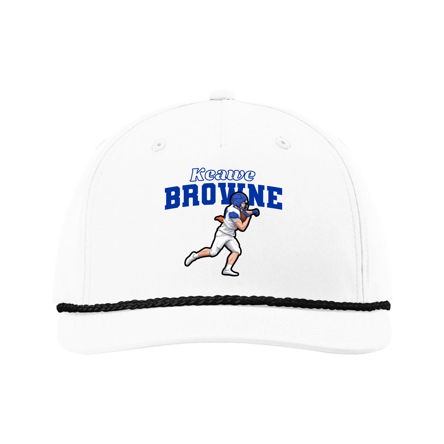 Five-Panel Classic Rope Cap — Name Arch in White