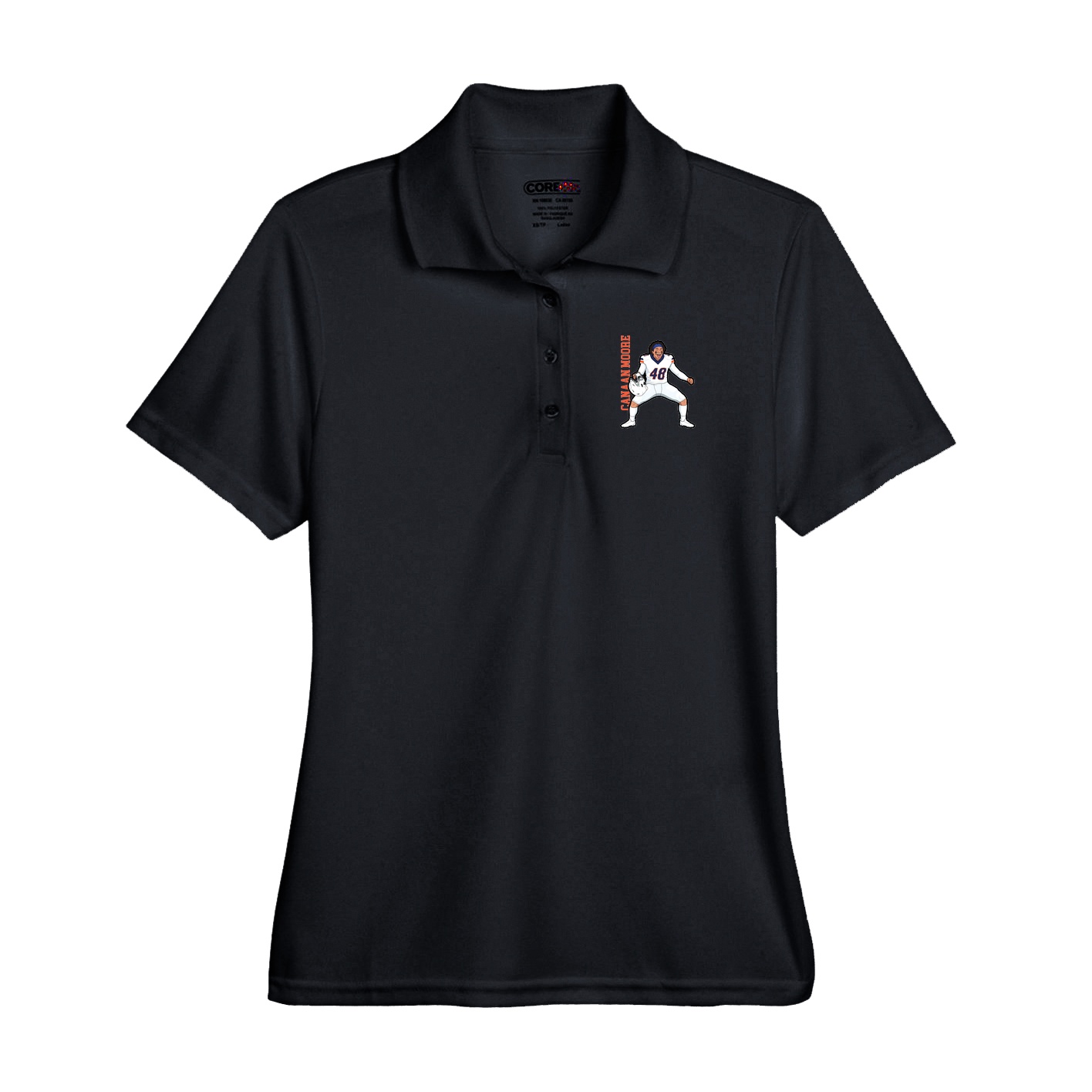 Performance Polo — Name Vertical in Black