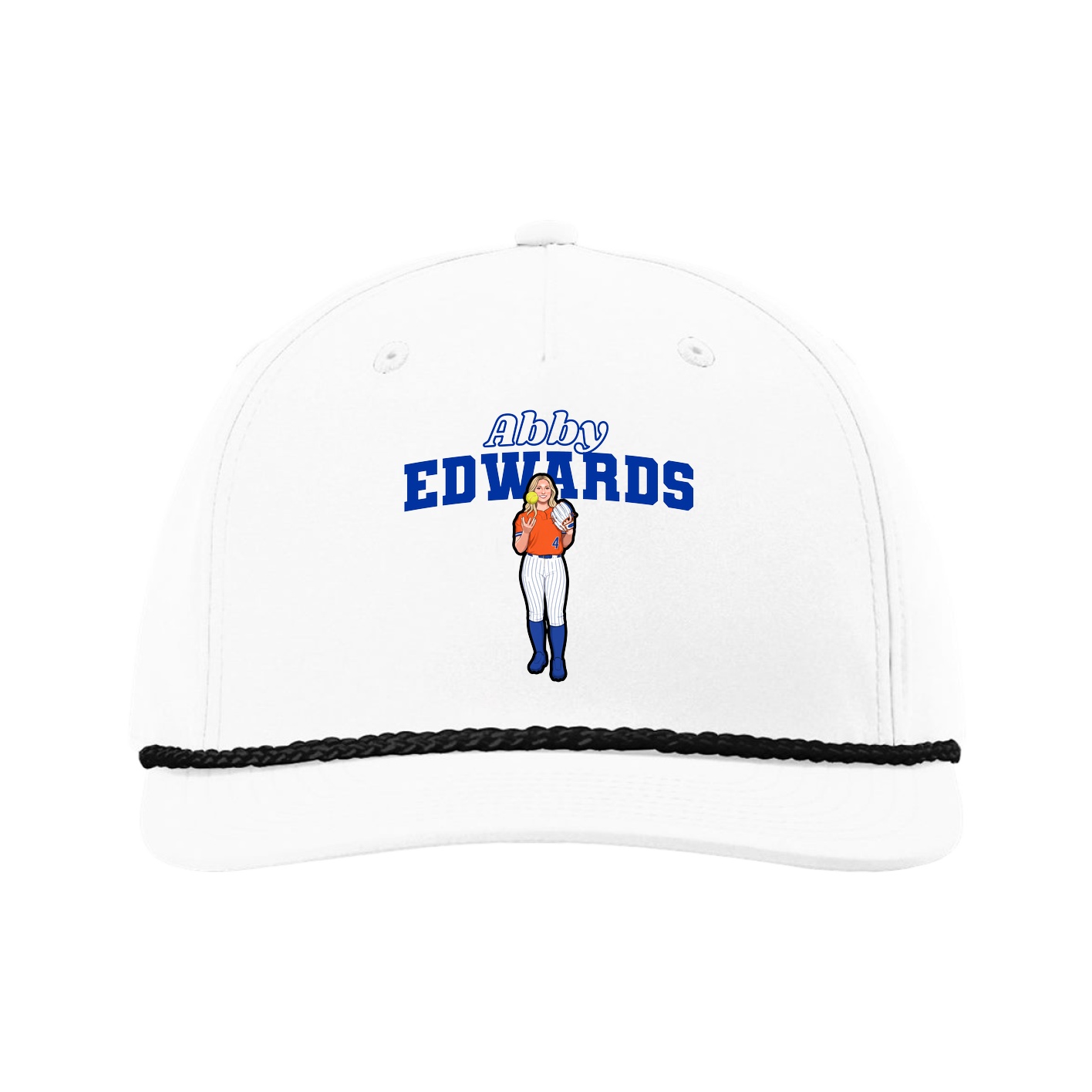 Five-Panel Classic Rope Cap — Name Arch in White