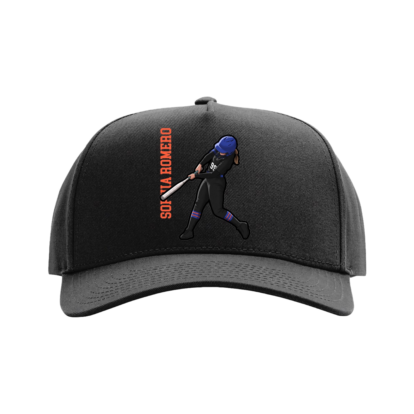 Full Fabric Five-Panel Champ Cap — Name Vertical in Black
