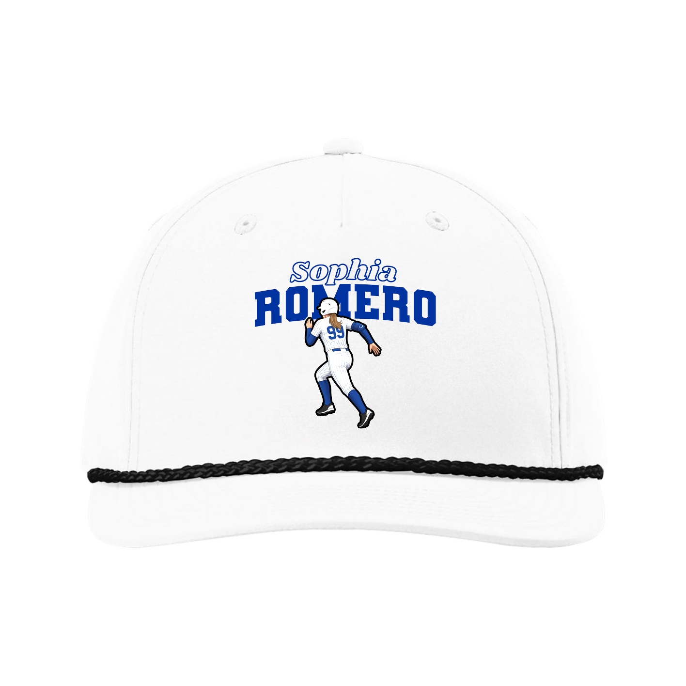 Five-Panel Classic Rope Cap — Name Arch in White