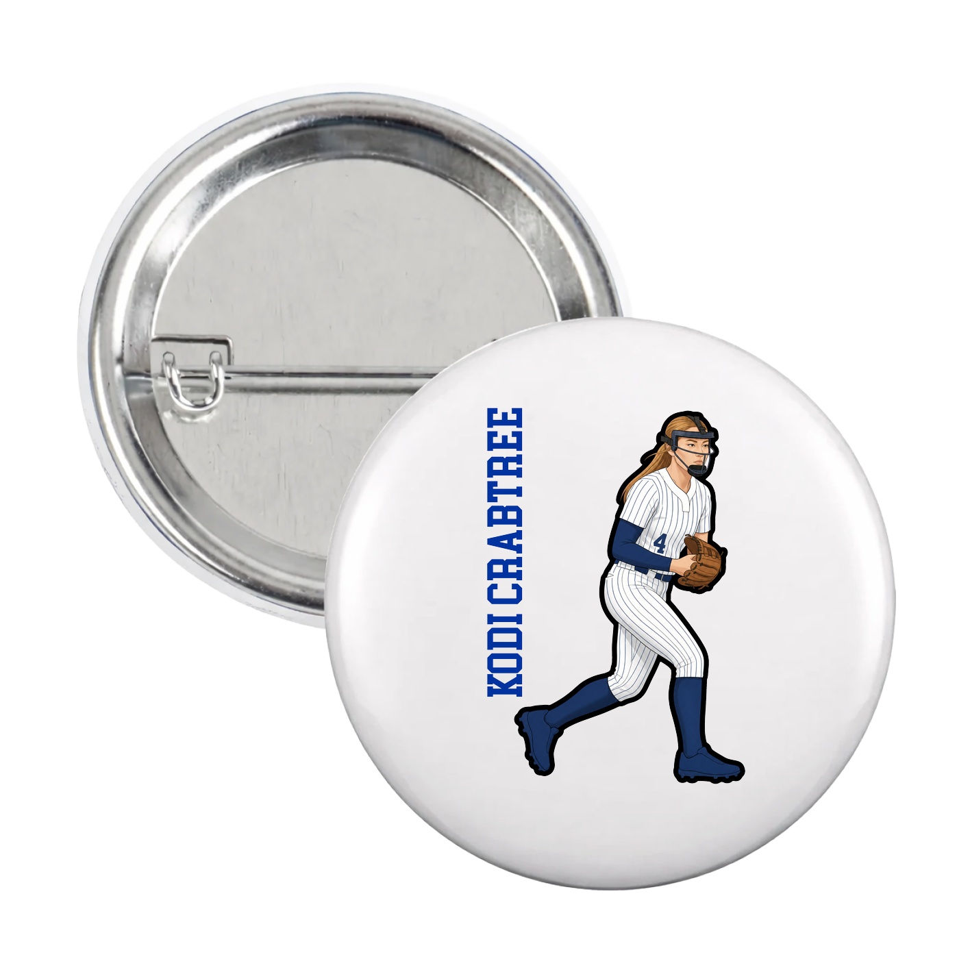 Game Day Button — Name Vertical in White