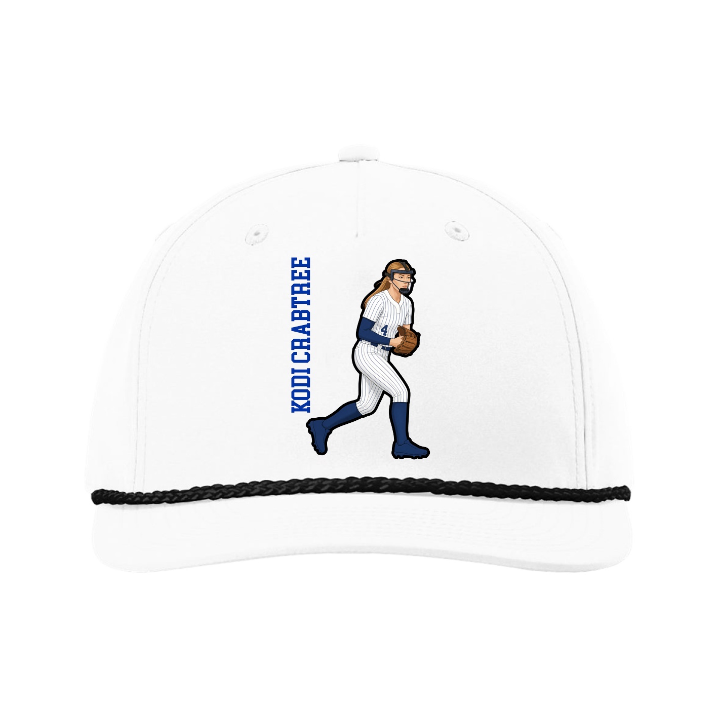 Five-Panel Classic Rope Cap — Name Vertical in White