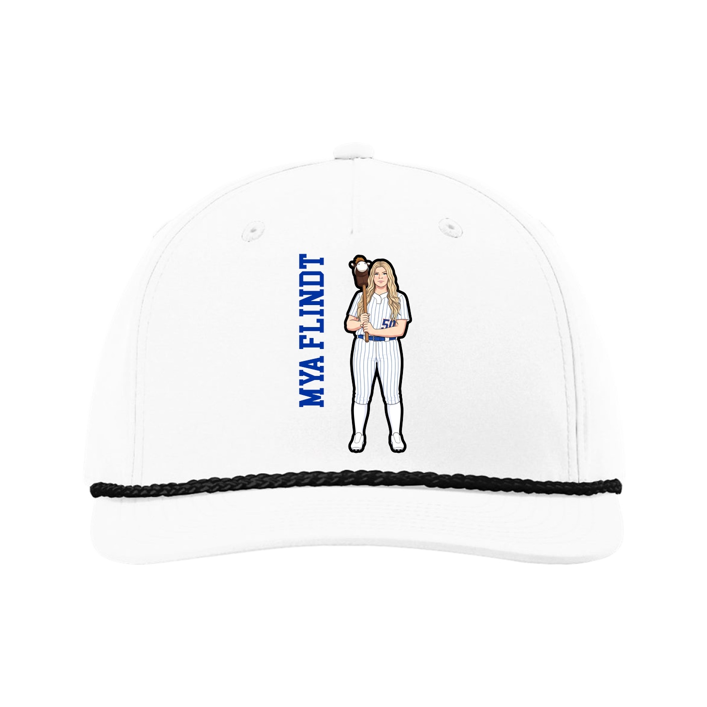 Five-Panel Classic Rope Cap — Name Vertical in White