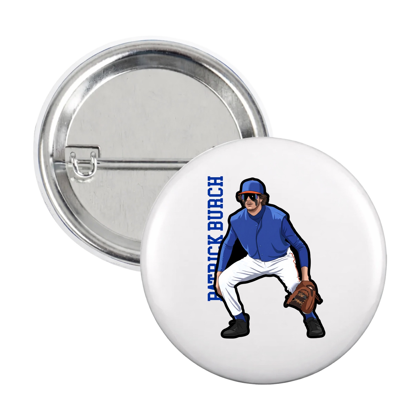 Game Day Button — Name Vertical in White