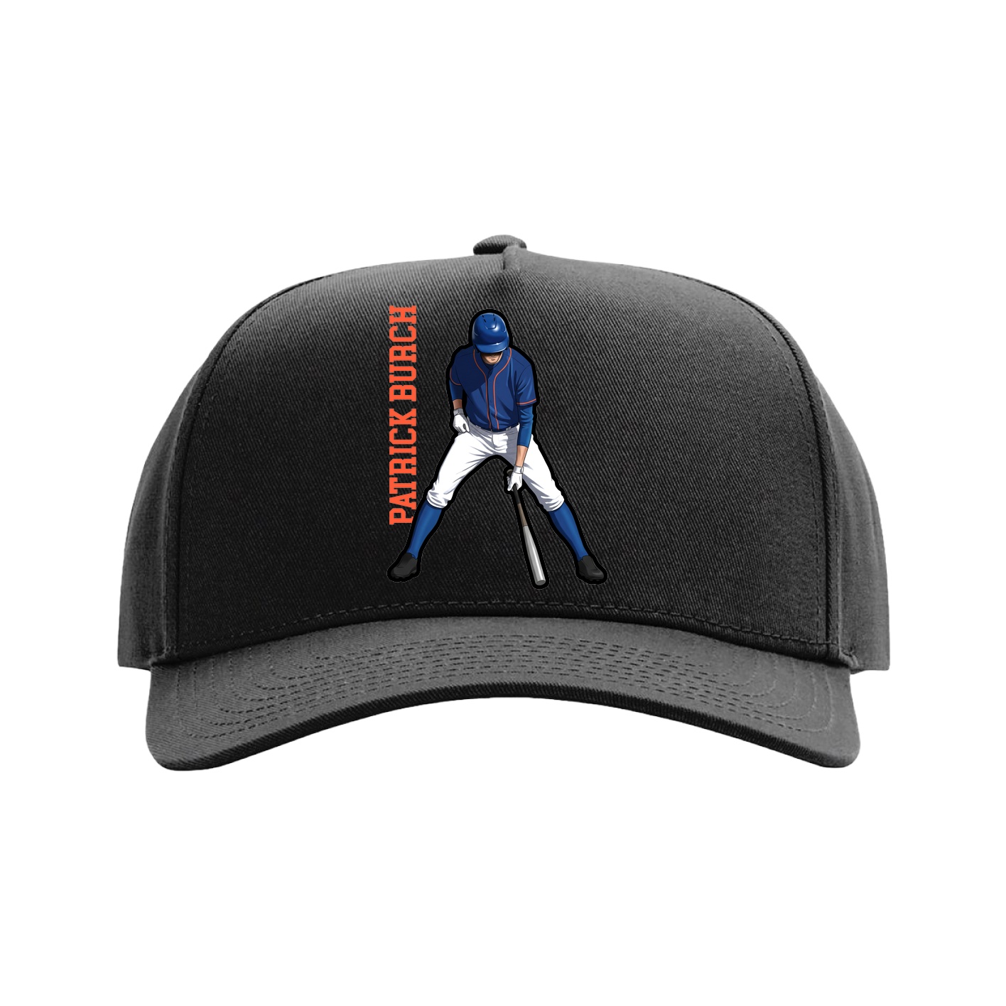 Full Fabric Five-Panel Champ Cap — Name Vertical in Black