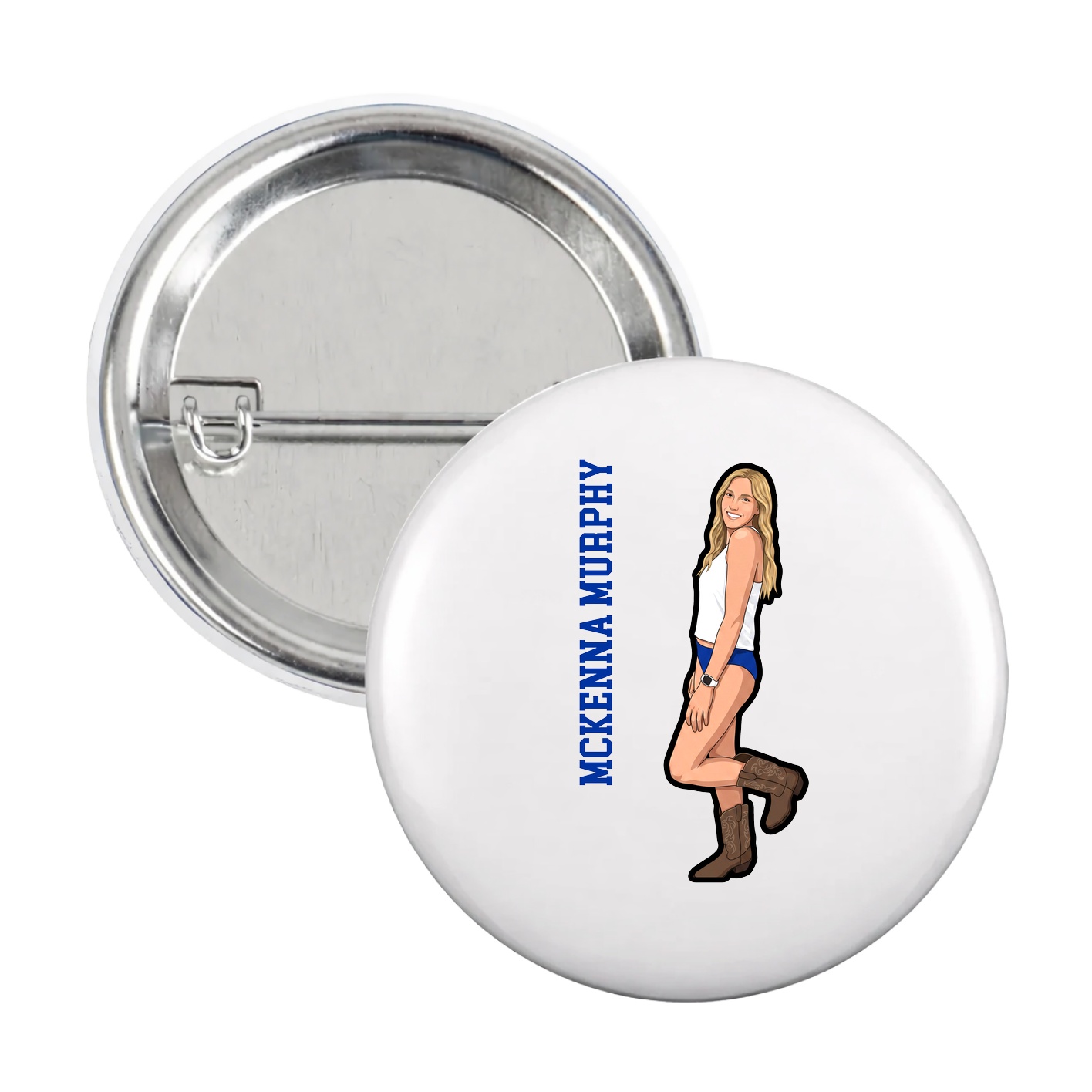 Game Day Button — Name Vertical in White