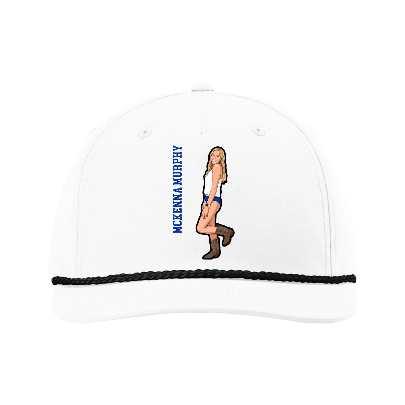 Five-Panel Classic Rope Cap — Name Vertical in White