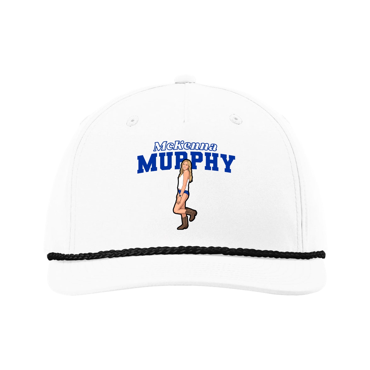 Five-Panel Classic Rope Cap — Name Arch in White